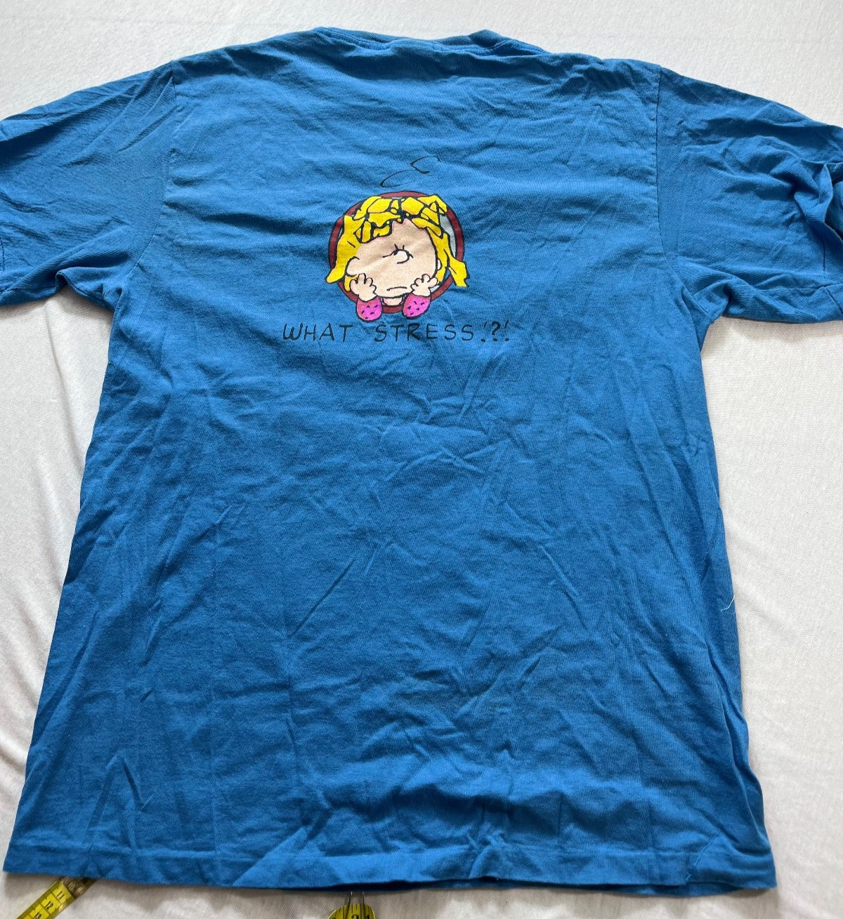 vintage 90's sally brown graphic t shirt size Large "What Stress?" peanuts gallery