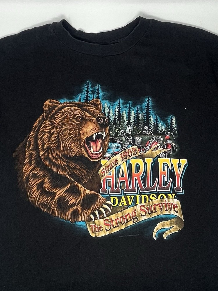 Vintage 1998 Harley Davidson Florida The Strong Survive Bear Biker T Shirt L/XL