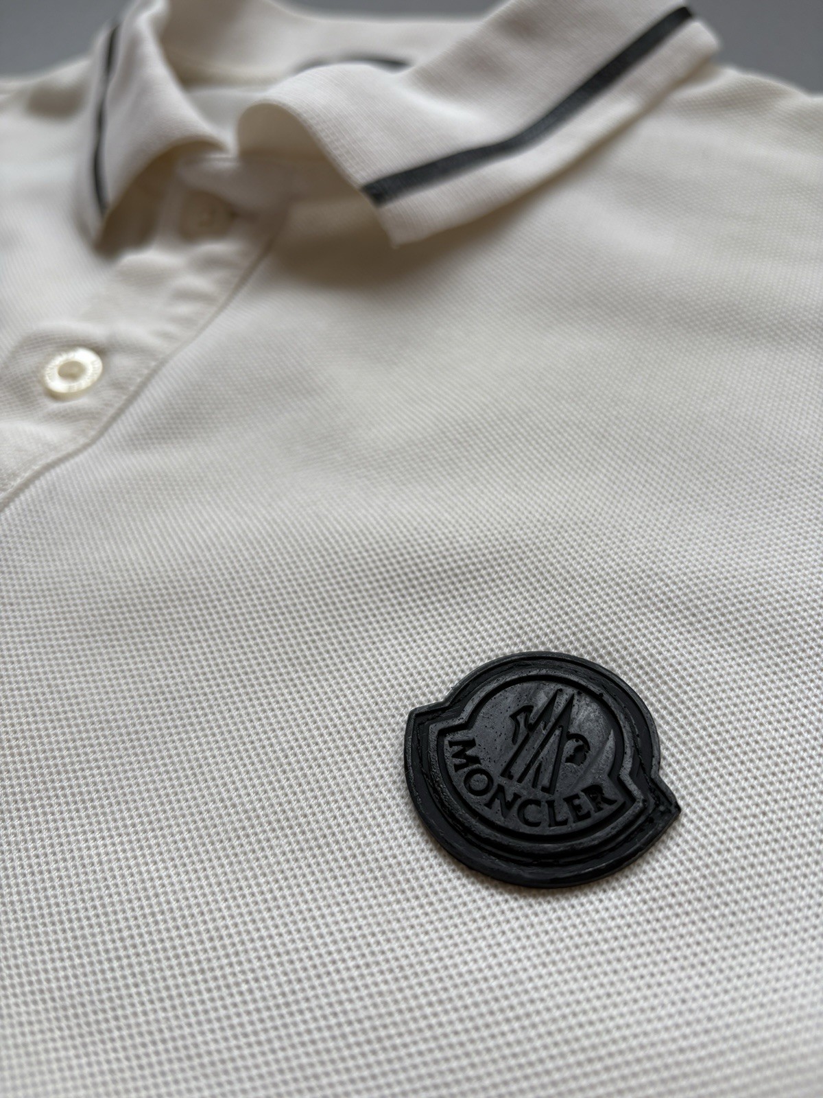 MONCLER Men's Ivory Cotton Polo Shirt with a Silicone Patch Size XL gallery