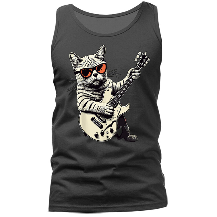 Cat Playing Guitar Rock Music Band Funny Animal Kitty Tank Top
