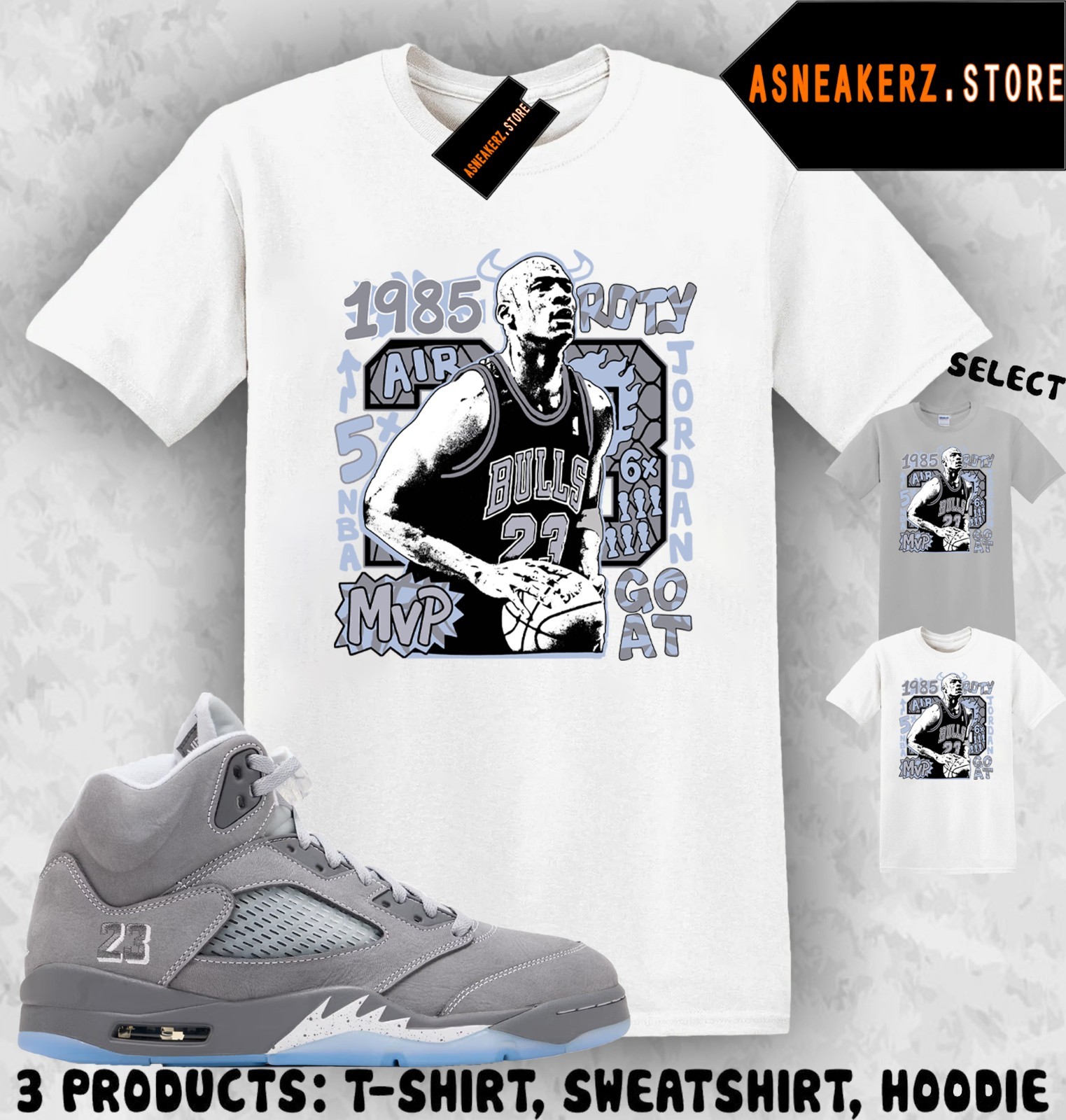 Tee Shirt Matching AJ 5 Wolf Grey 2026 To Match Sneaker Vintage MJ Bulls T-Shirt gallery
