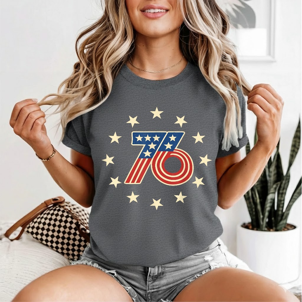 50th Birthday 1976 USA Bicentennial Groovy Retro Number 76 T-Shirt gallery