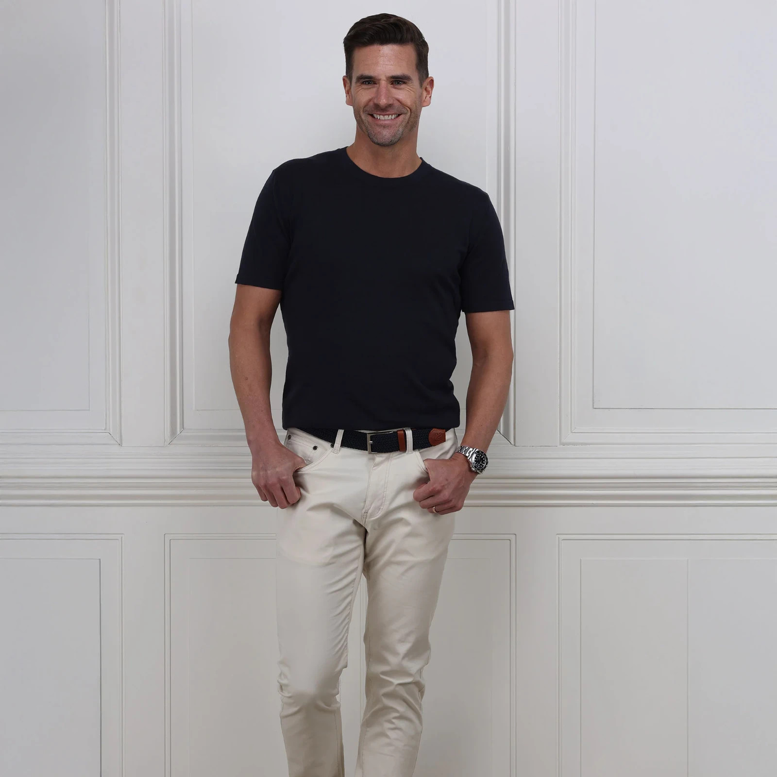 Collars & Co T-Shirt Mens Small Navy Cotton Silk Quiet Luxury Touch Lucca NEW gallery