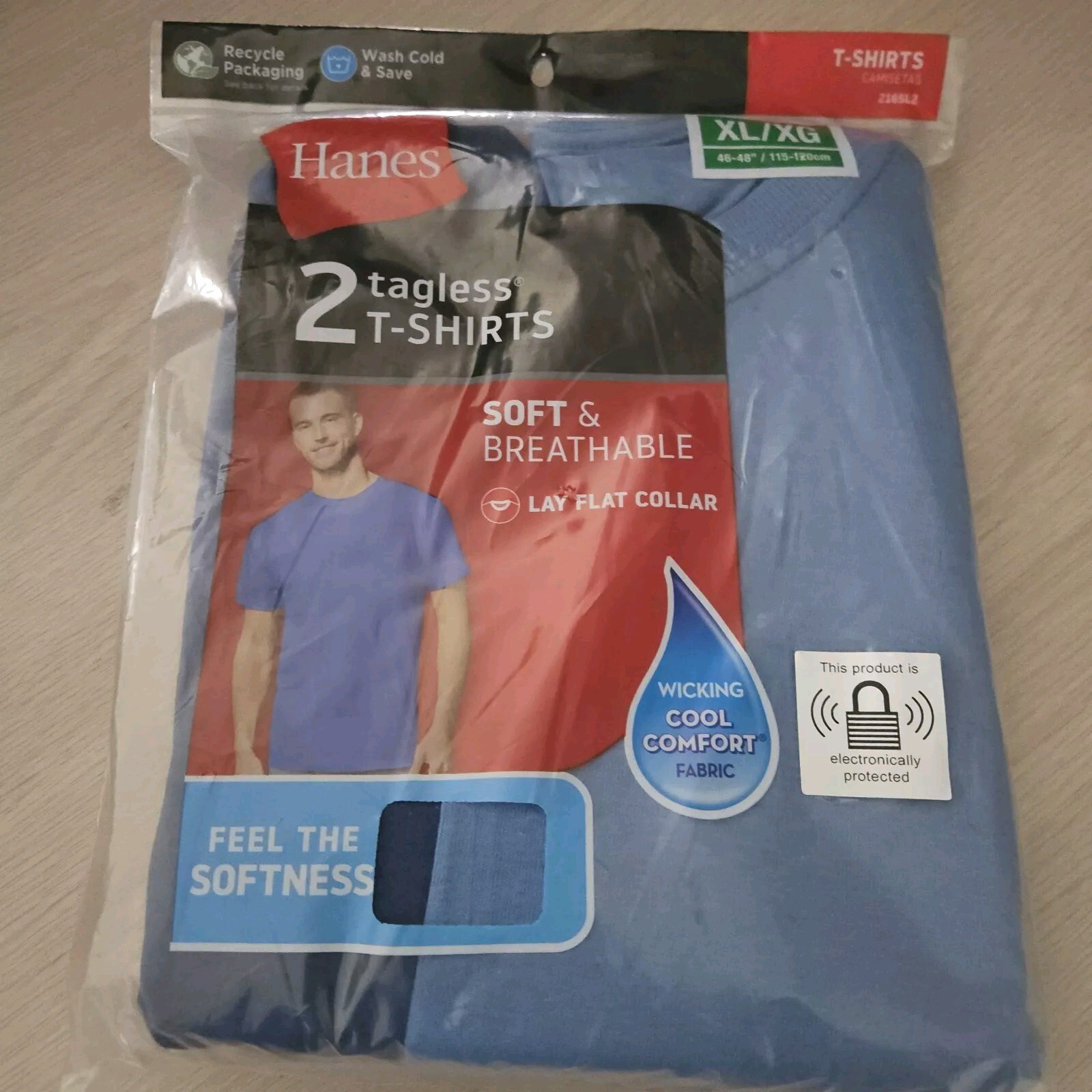 2 Pack XLARGE Blue Mens Hanes Tagless T-Shirts Soft & Breathable Wicking Fabric gallery