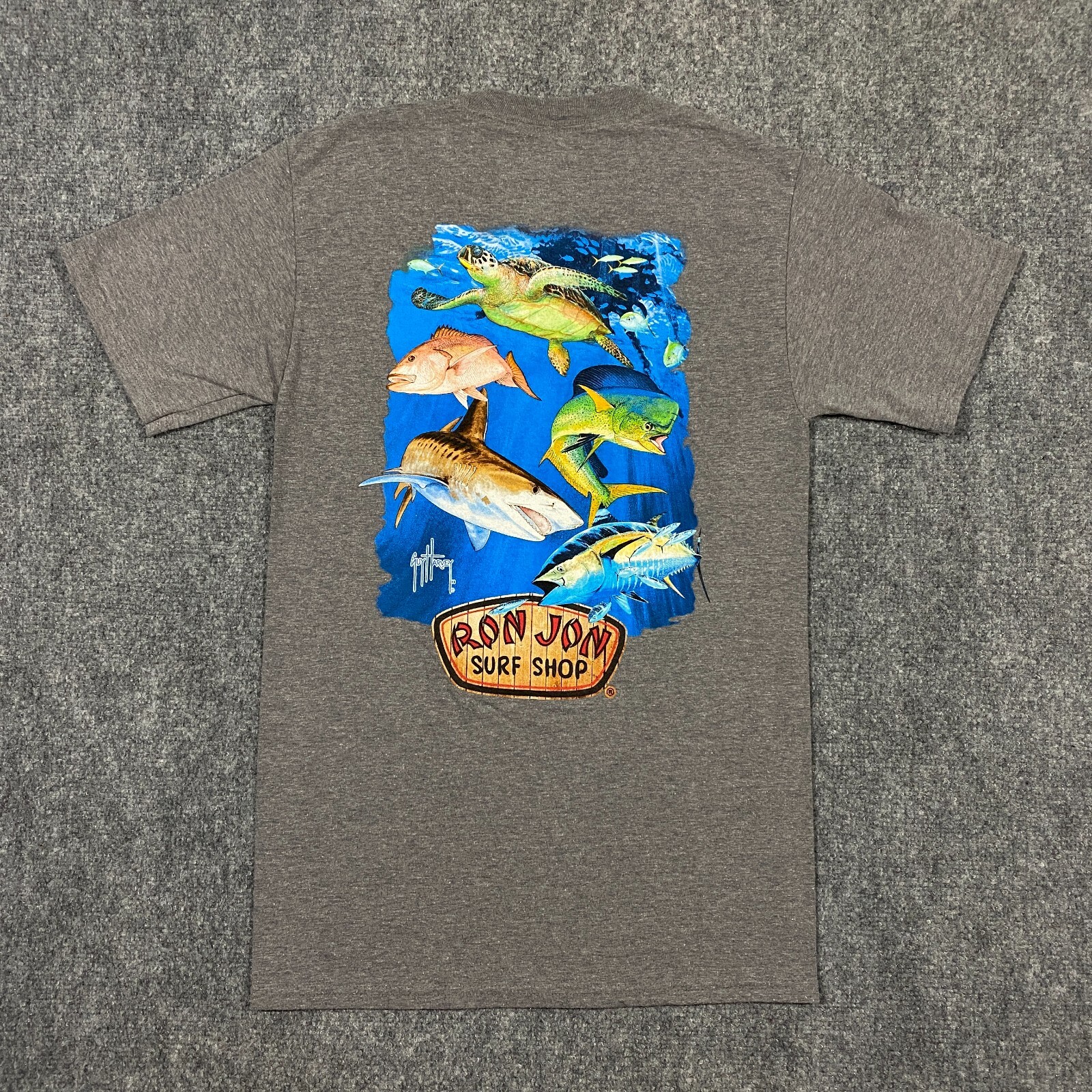 Guy Harvey Ron Jon Surf Shop Pocket Shirt Mens Small Gray Turtle Dolphin Shark gallery