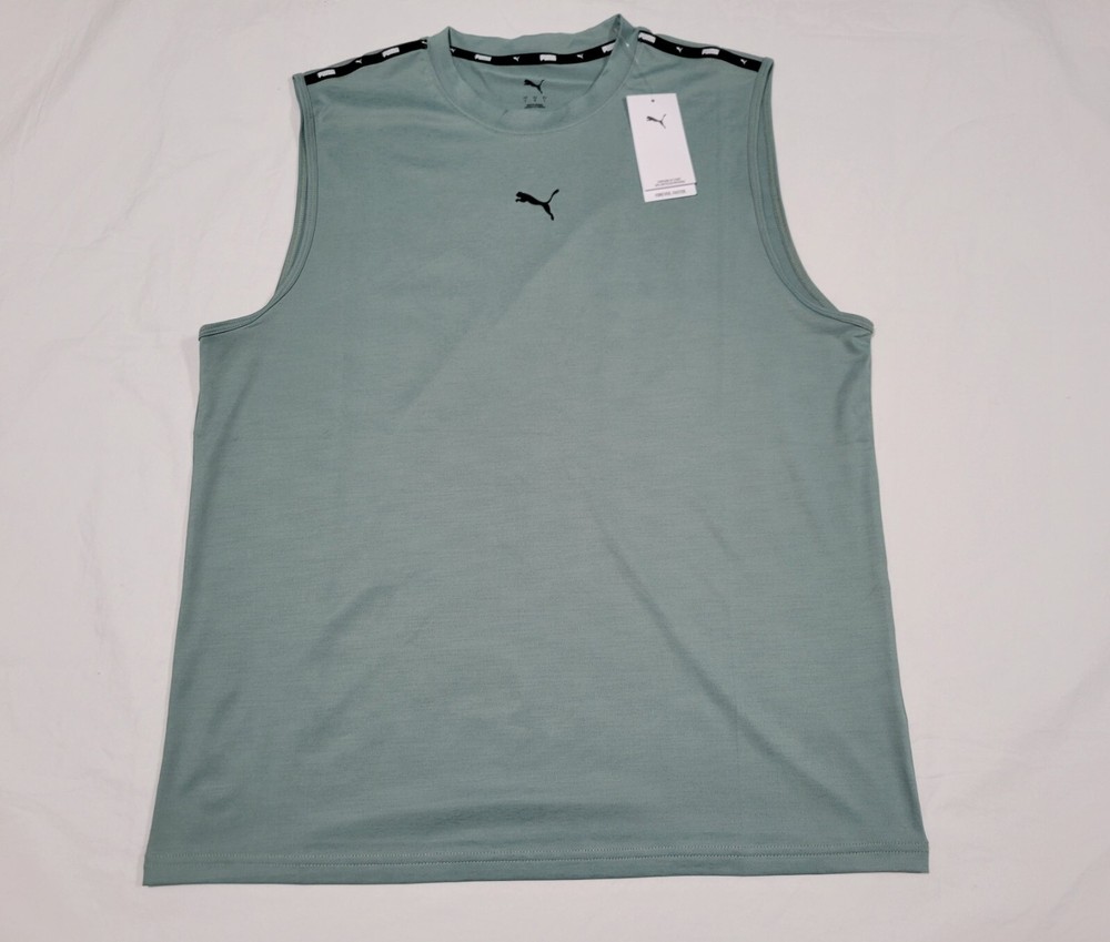 Puma Mens ESS Big Logo Sleeve Less Sports Tank Puma Forever Green Moon –