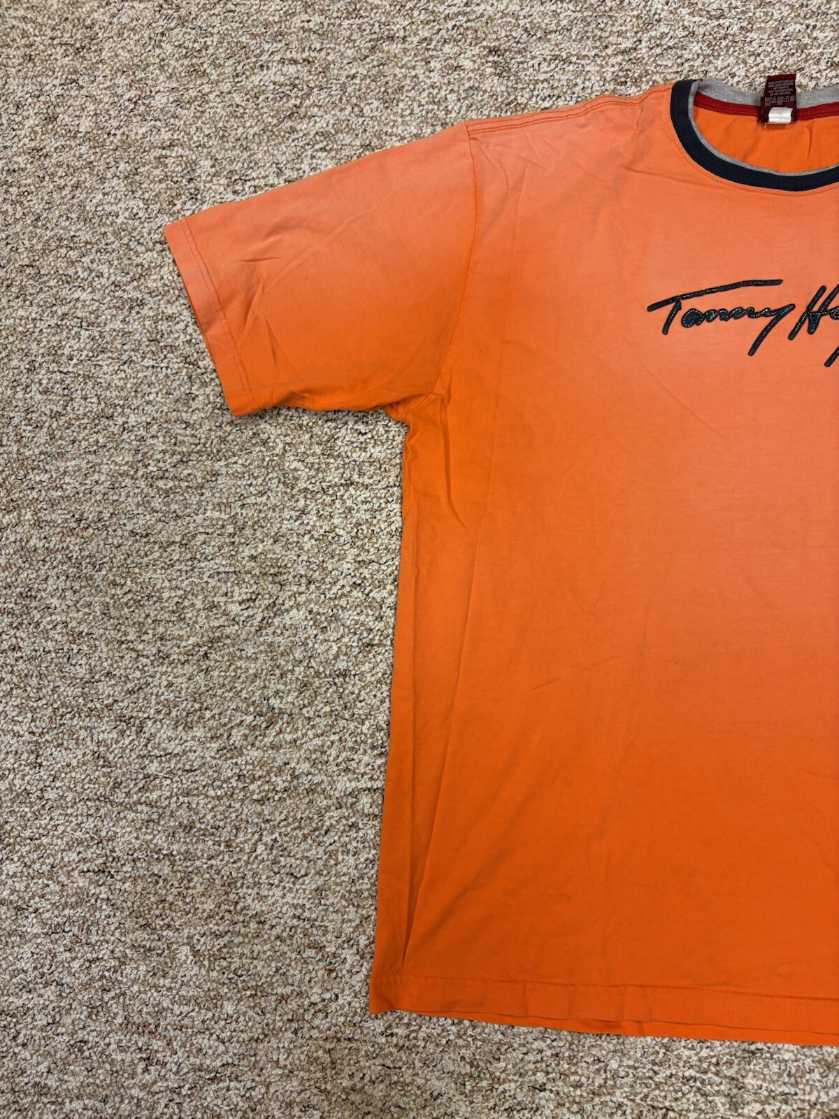 Vintage Tommy Hilfiger Denim Burnt Orange T-Shirt Raised Lettering • Size XL gallery