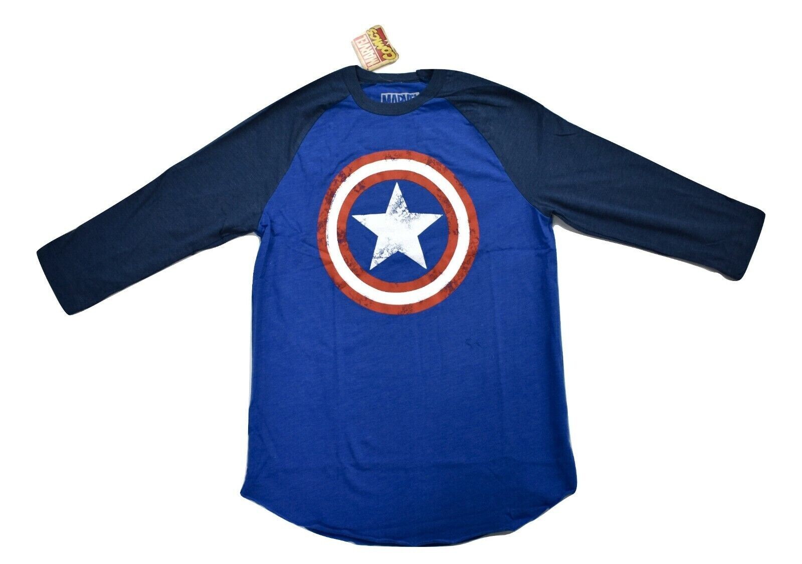 Marvel Mens Captain America Distressed Graphic Raglan Shirt NWT S gallery