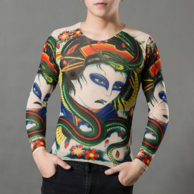 Men Tattoo Novelty Arts Print Long Sleeve Rock Design Party Wearing Turtleneck gallery