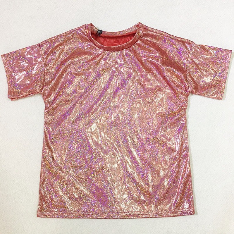 Men Lady Shiny Holographic Shirt Top Tee Dance Disco Costume Glitter Unisex Chic gallery