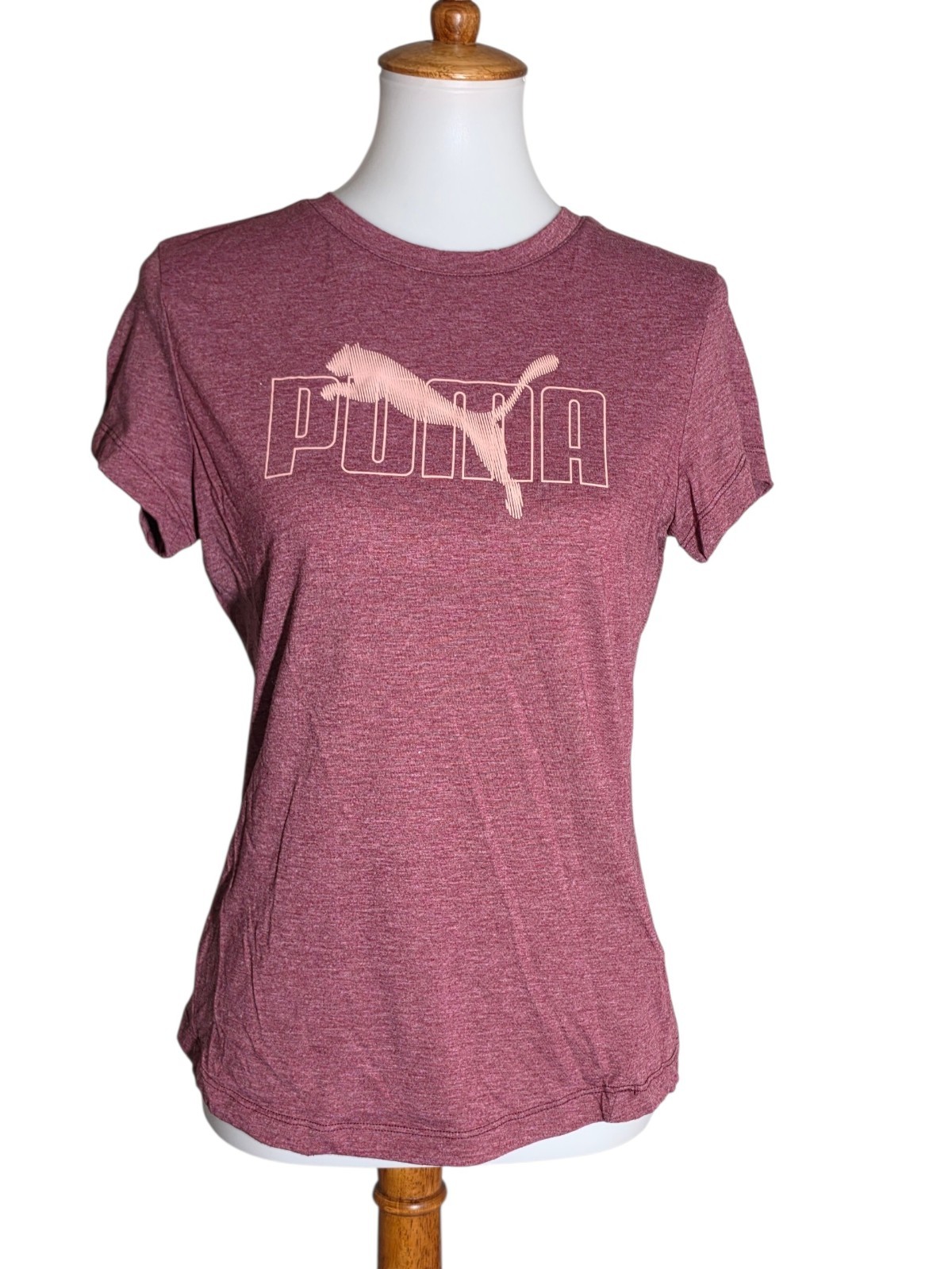 Puma Women's Pink Heather Logo Graphic T-Shirt Short Sleeve Athletic Tee Size M gallery