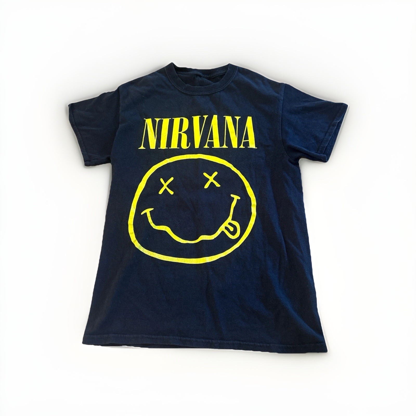 Nirvana Smiley Face Kurt Cobain Grunge 90’s Black T-Shirt Size – see measurement