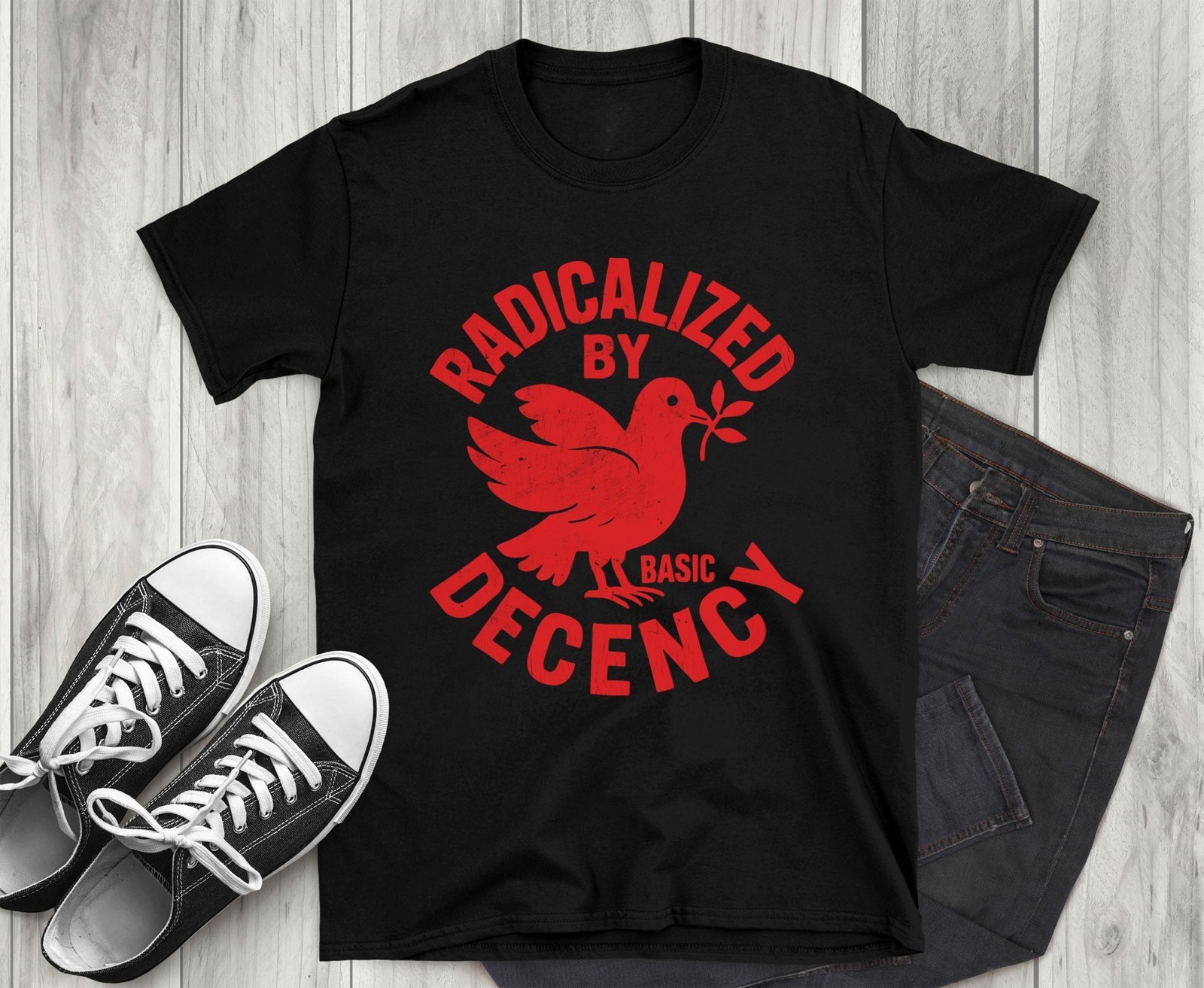 Radicalized By Basic Decency T-Shirt, Peace Dove, Political Tee, Equality Shirt, gallery