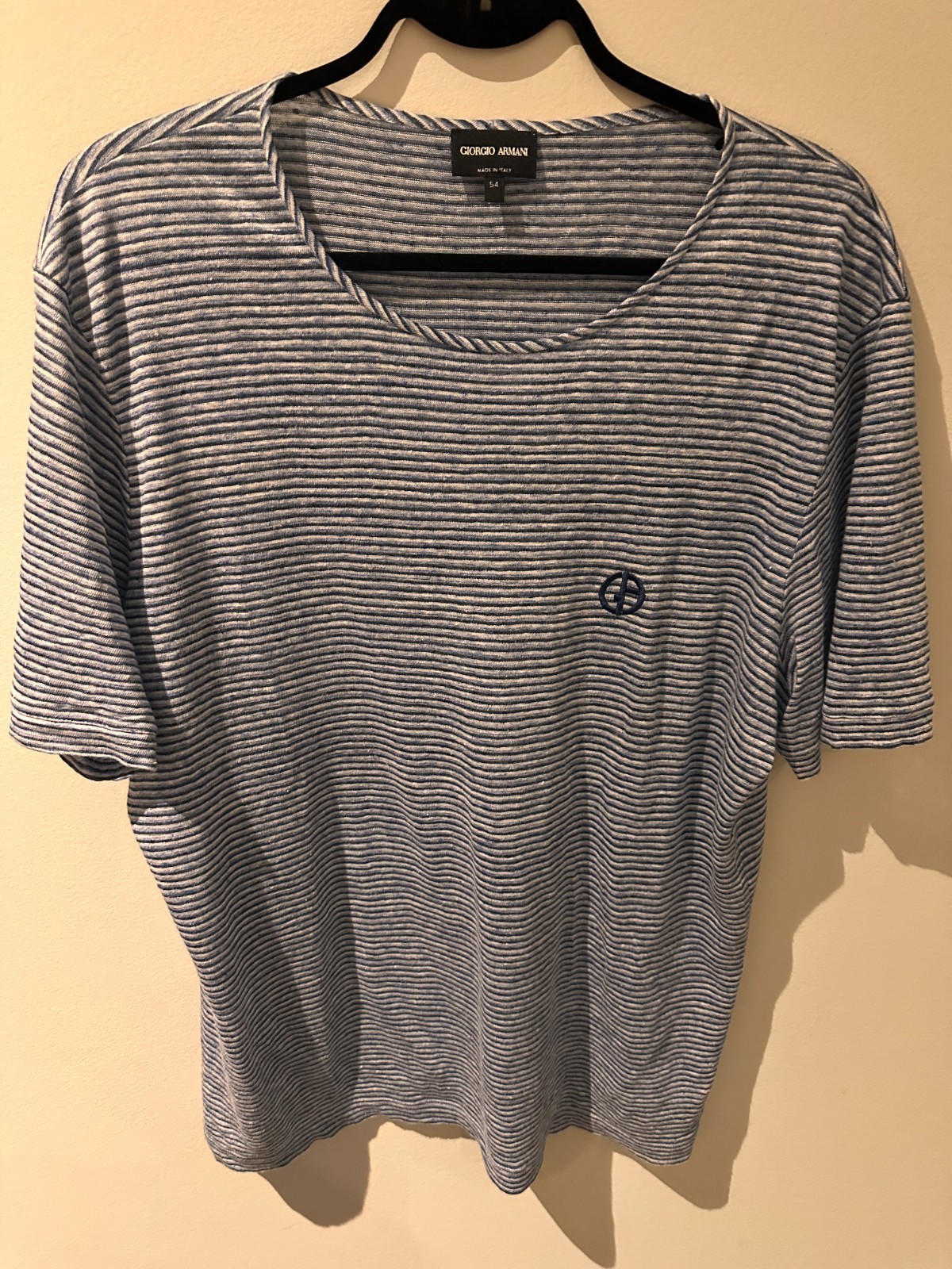 GIORGIO ARMANI Black Label Striped Knit T-Shirt – Blue/White – Size 54 / XL