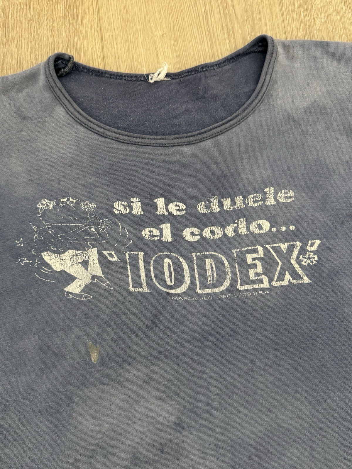 vintage 40s Sunfaded Blue Iodex Graphic Baby Cropped Tee S-M 50s Shirt gallery