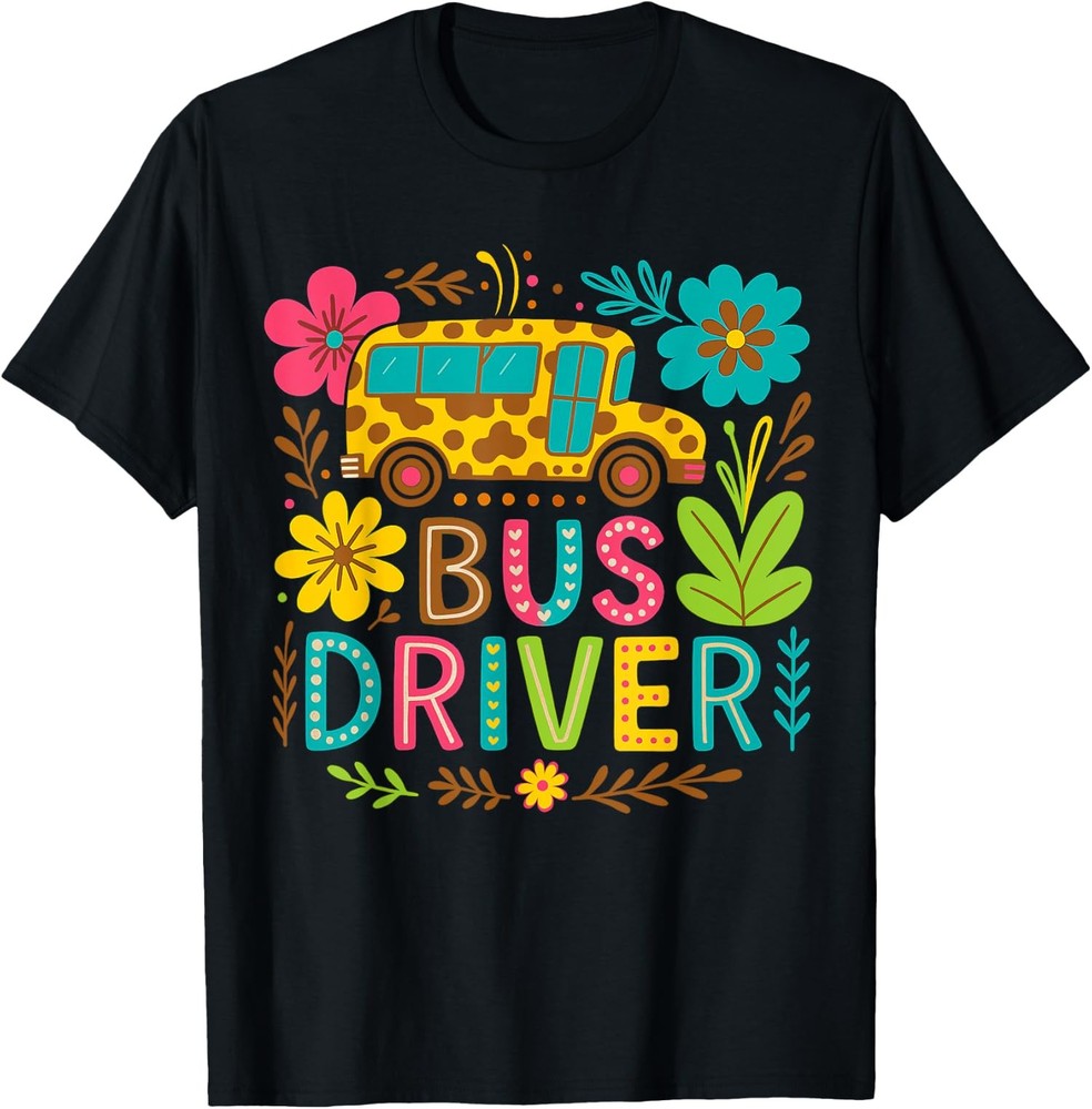 Cute Bus Driver Back To School Black T-Shirt