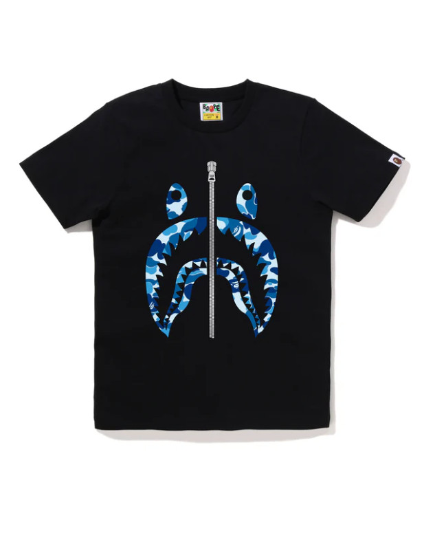 A BATHING APE BAPE Color Camo Silver Zip Shark Tee T-Shirt Black Blue gallery