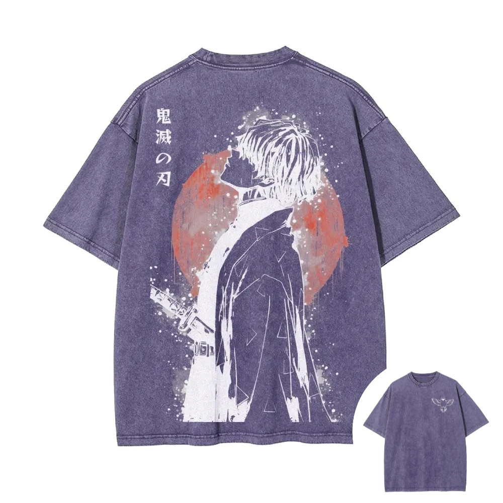 Demon Slayer Zenitsu Agatsuma Acid Wash Graphic T Shirt Anime Back Print M-3XL gallery