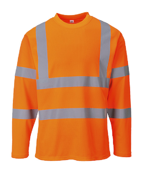 PORTWEST POLY/COTTON ORANGE LONG SLEEVE T-SHIRT CLASS 3 SIZES 2-3X S278 gallery