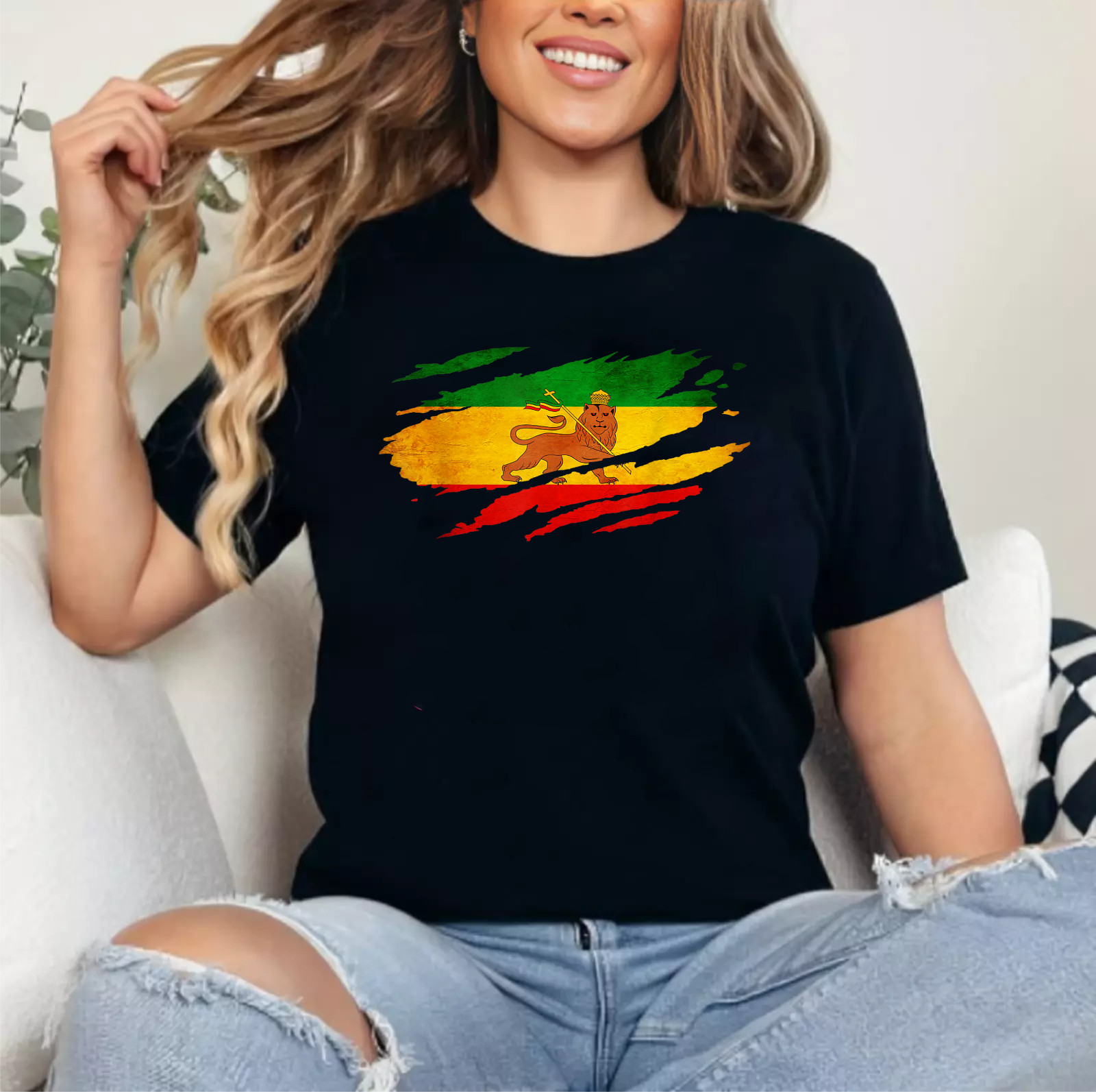 Vintage Old Ethiopia Flag Shirt Lion Judah Rasta Reggae T-Shirt gallery