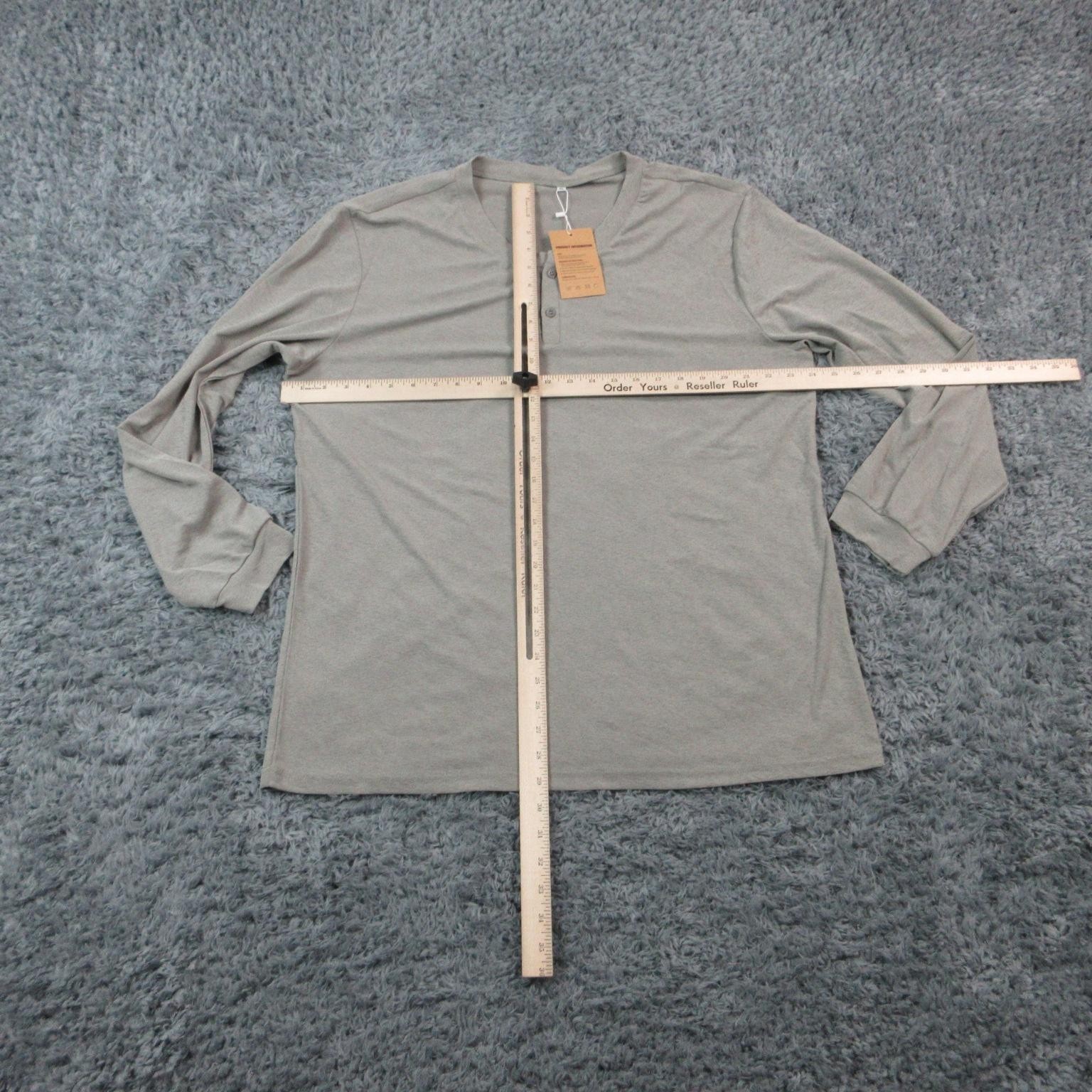 Manly Shirt Mens XL Gray Henley Long Sleeve Button Cotton Linen Relaxed Fit NWT gallery