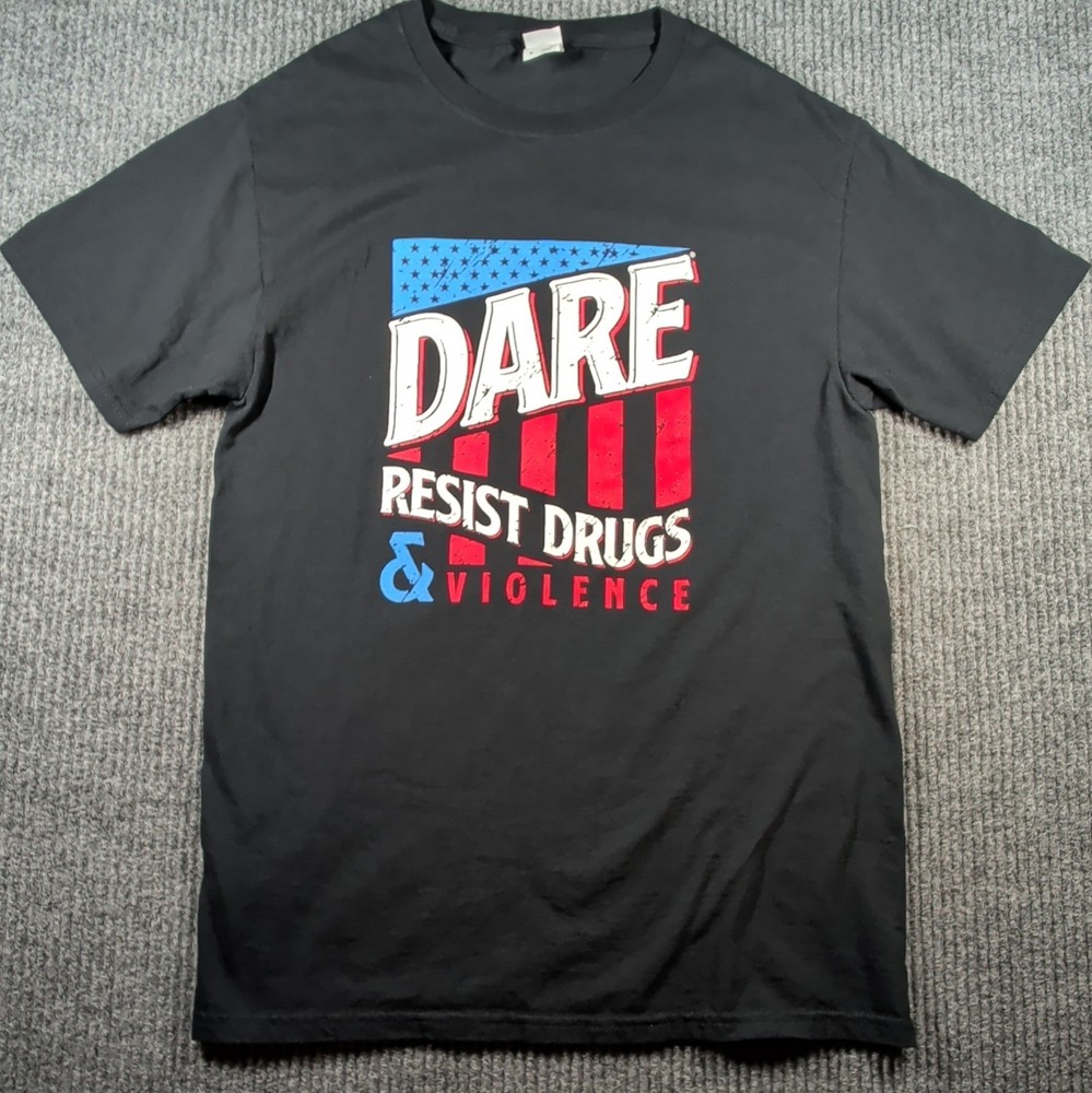 D.A.R.E. Black Cotton Crew Neck T-shirt Size Small