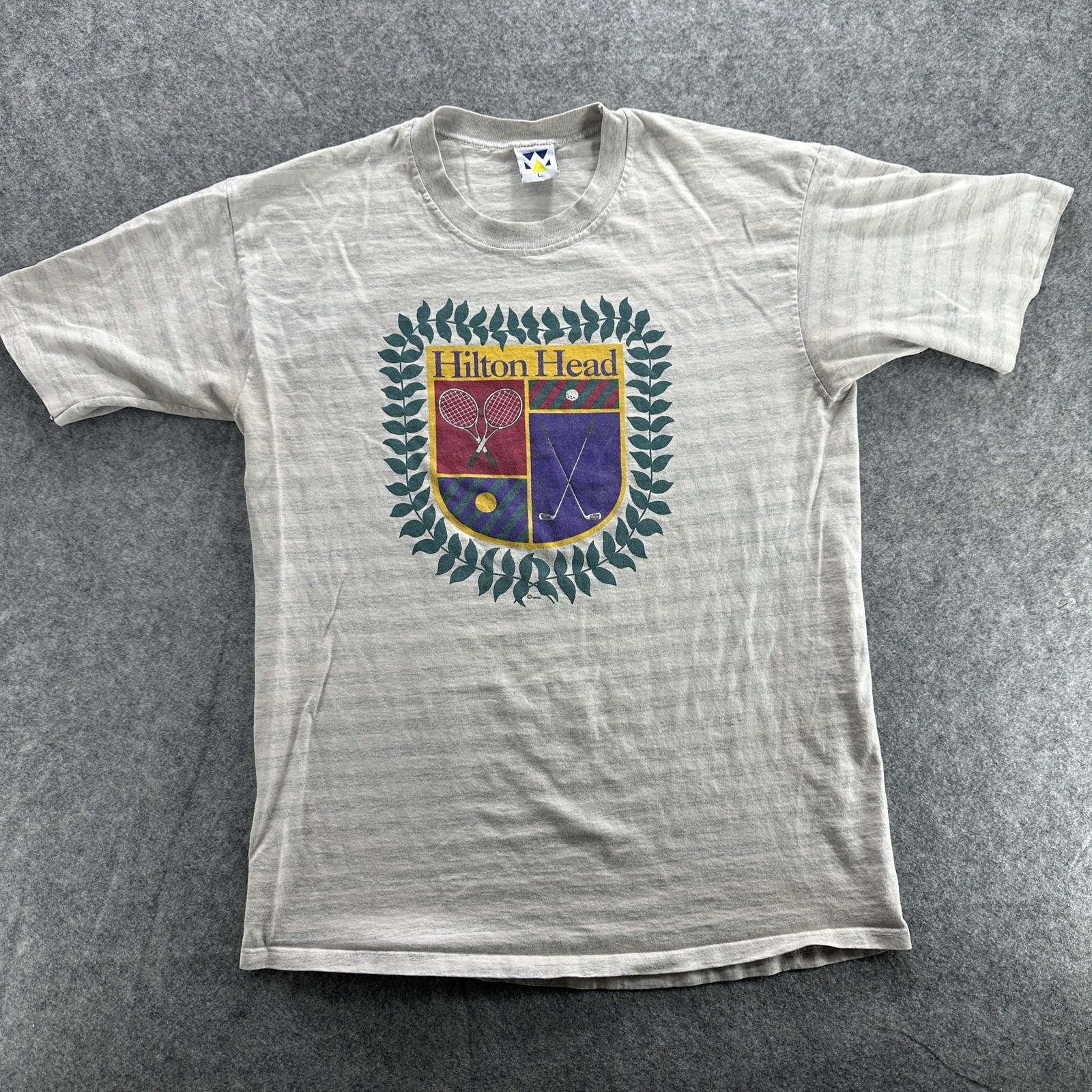 Vintage Hilton Head Resort Shirt Mens Large Gray Tennis Golf Crest USA 90s