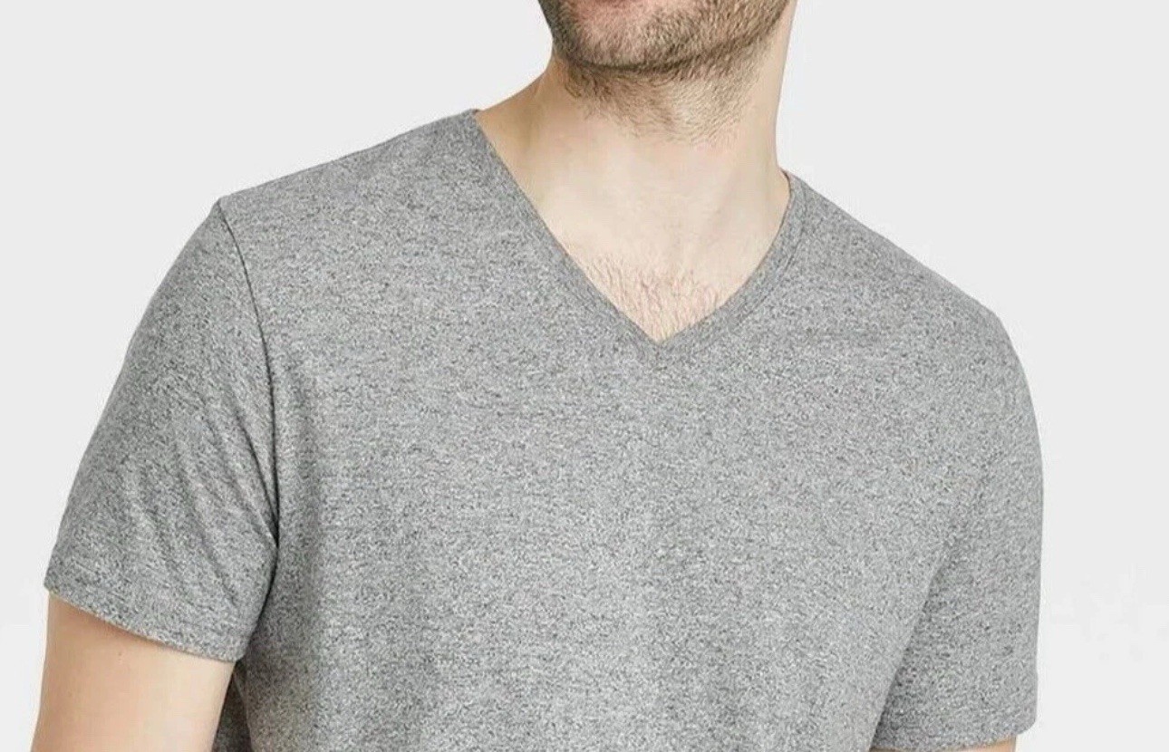 Goodfellow V-Neck T-Shirt S SMALL Heather Gray Short Sleeve Stretch gallery