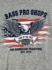 Bass Pro Shops American Flag Eagle Gray T’shirt Land of Free Men’s Small NEW