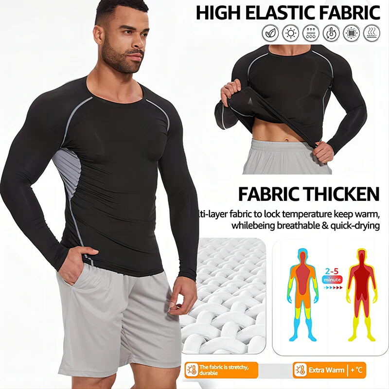 Mens Compression Shirts Long Sleeve Workout Baselayer Quick Dry Athletic Sports gallery