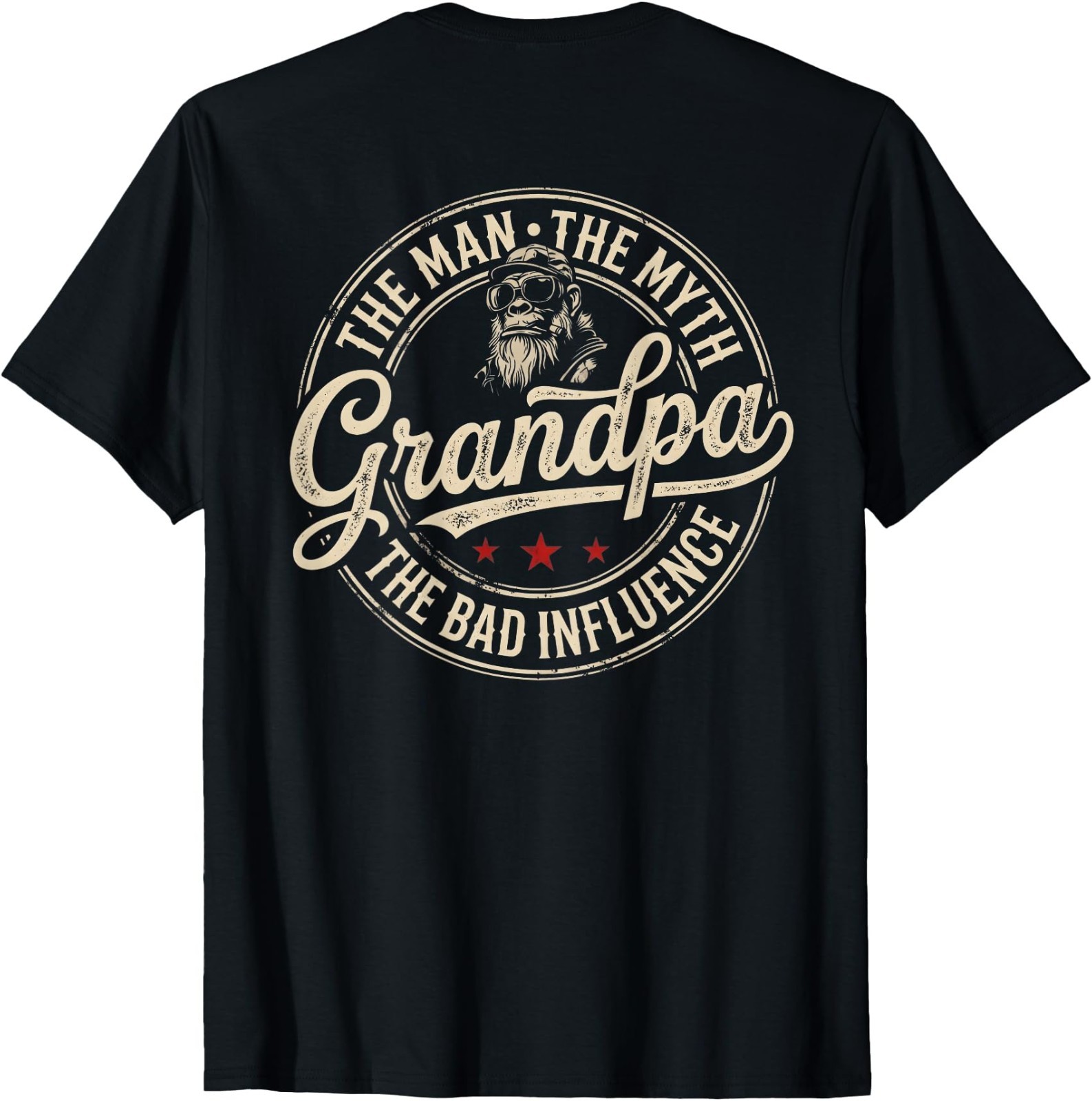 (Print BACK) The Man The Myth Grandpa The Bad Influence Monkey UNISEX T-Shirt gallery