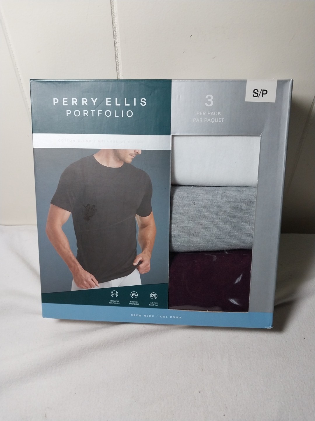Perry Ellis Portfolio Mens 3-Pack T-Shirts Crew Neck Cotton Blend Small S