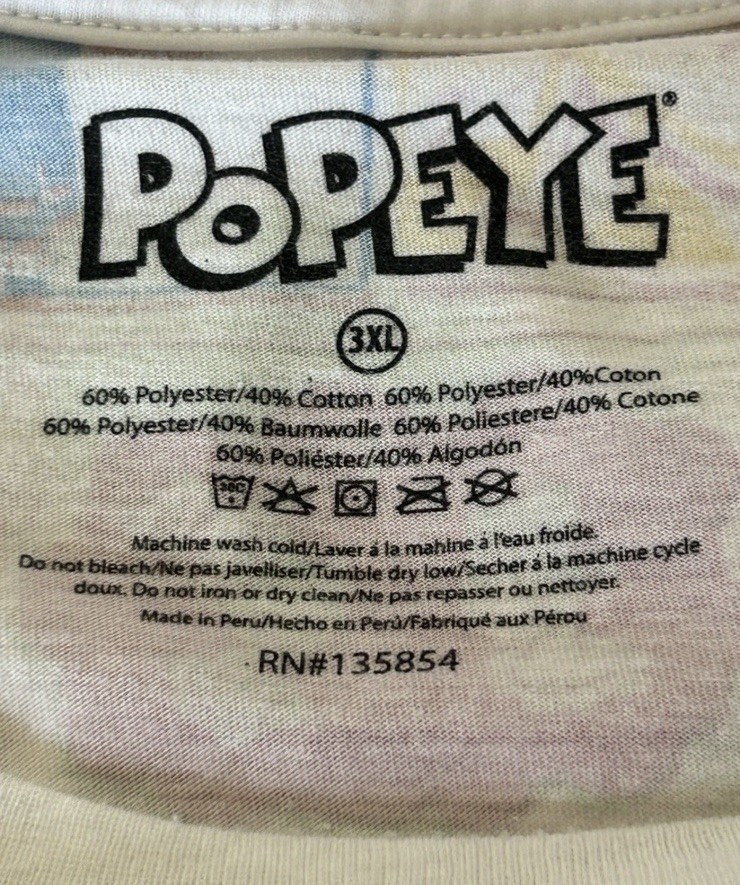 Popeye The Sailor Man Multi Color Men's Size 3XL Comic Print Style Shirt EUC gallery