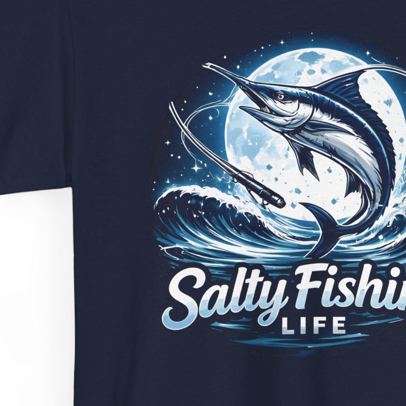 Salty Fishing Life Shirt Ocean Salt Water Lake Marlin Fisherman Outdoor Moon Tee gallery