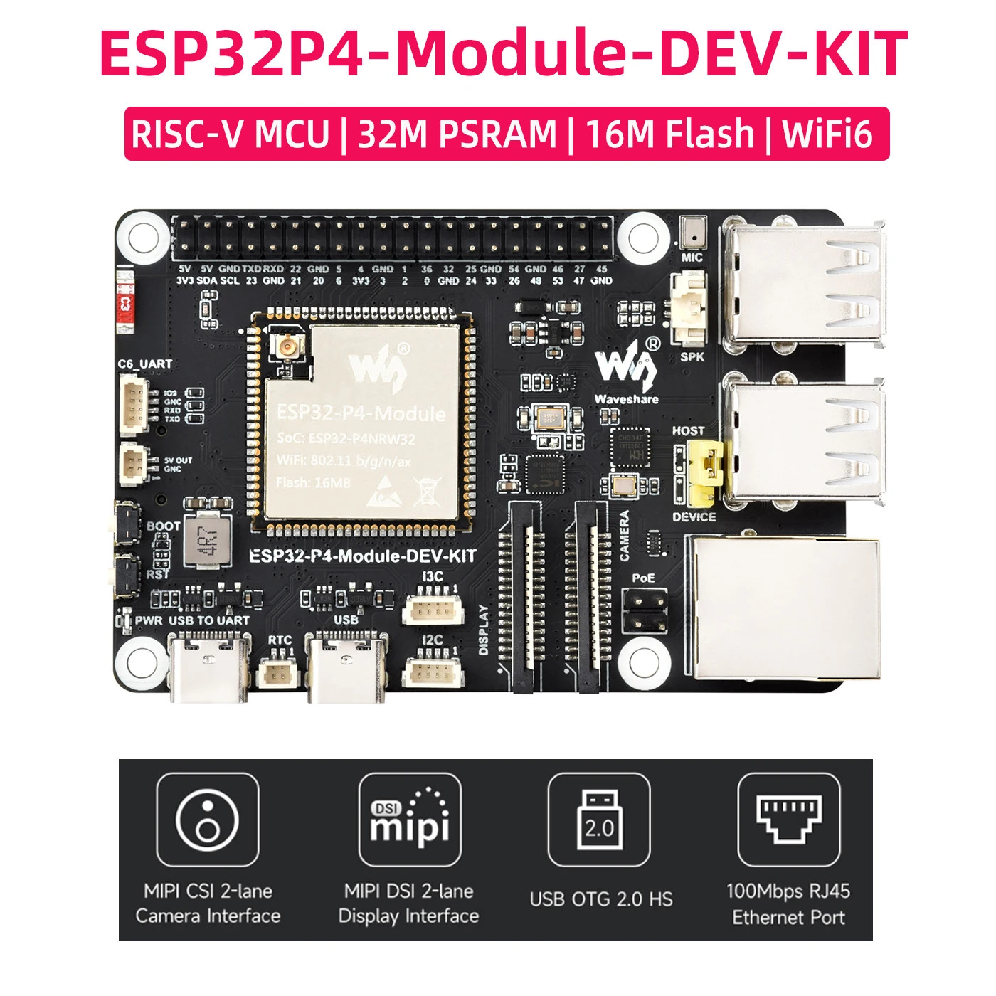 Esp32-P4-Module-Dev-Kit ESP32-P4 Development Board with ESP32-C6 Wifi 6 Bluetoot