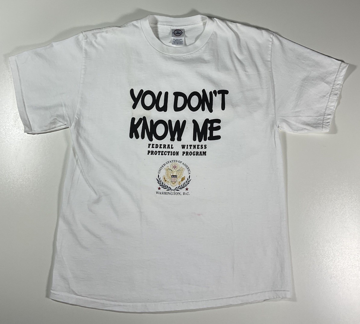 Vintage You Dont Know Me Witness Protection T Shirt Sz L Funny Novelty Y2K gallery