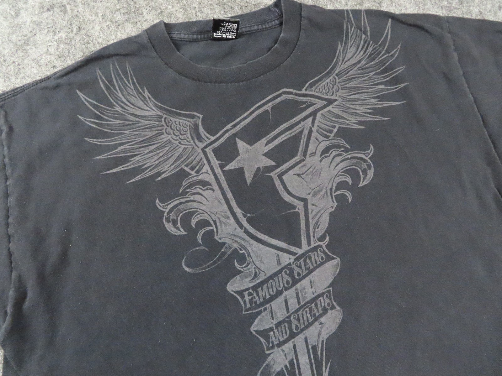 Vintage Famous Stars & Straps Shirt Mens XL Black Angel Wings Punk Grunge Y2K gallery