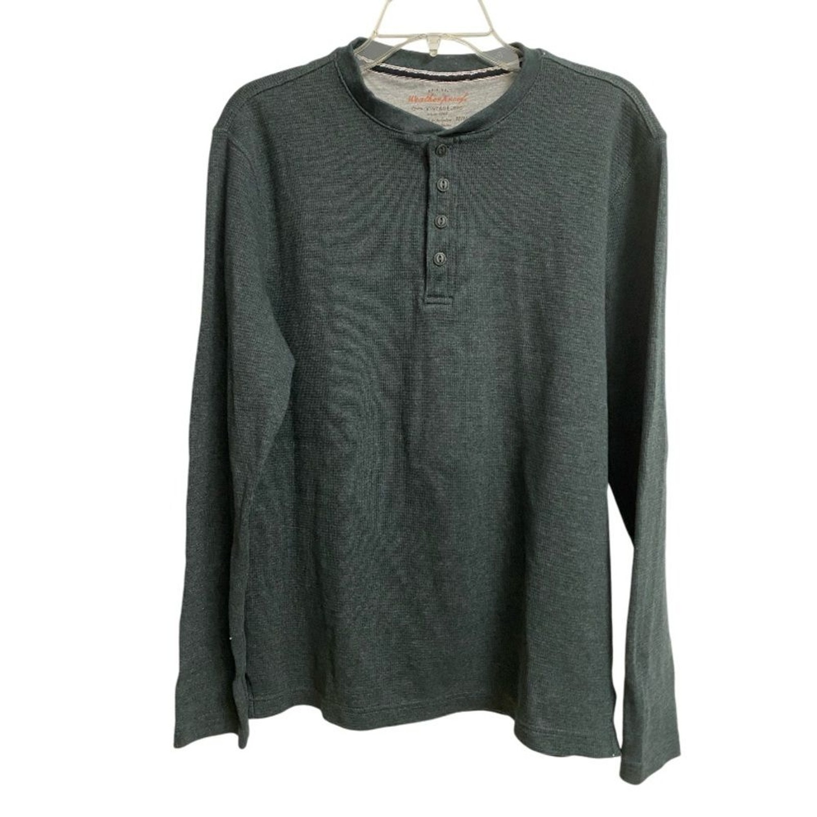 Weatherproof Vintage Men’s Long Sleeve Henley Shirt Size M Pullover Green Preppy