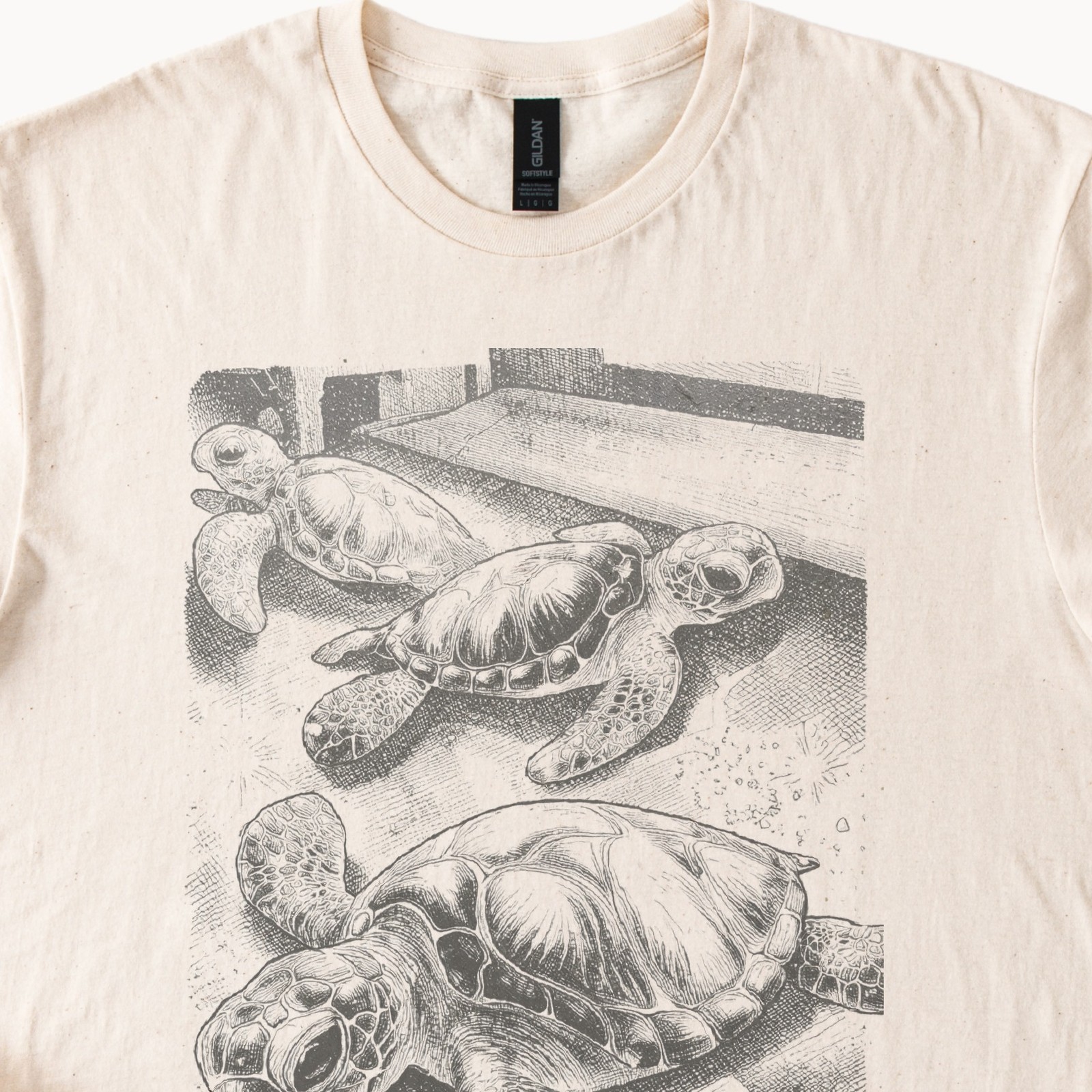 Vintage Sea Turtle Graphic Tee Natural Retro Ocean Wildlife Art