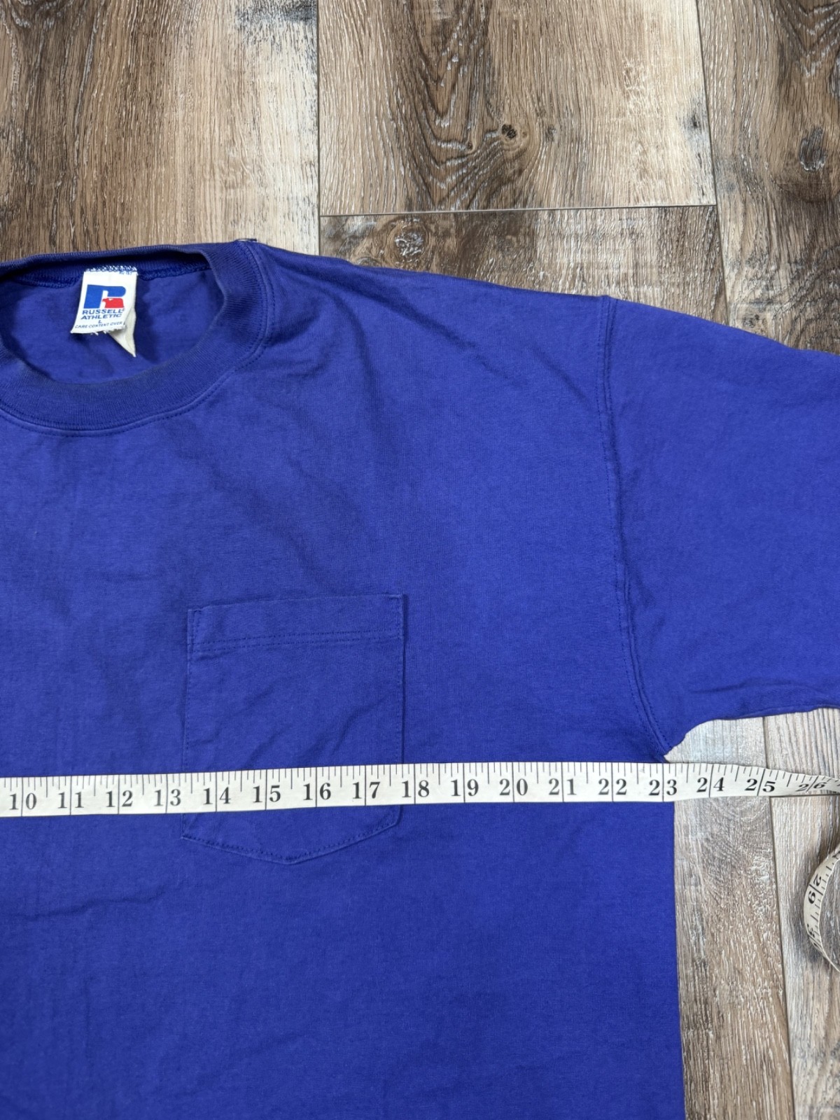 Vintage Russell Athletic T-Shirt Large Royal Blue High Cotton Pocket 90s gallery