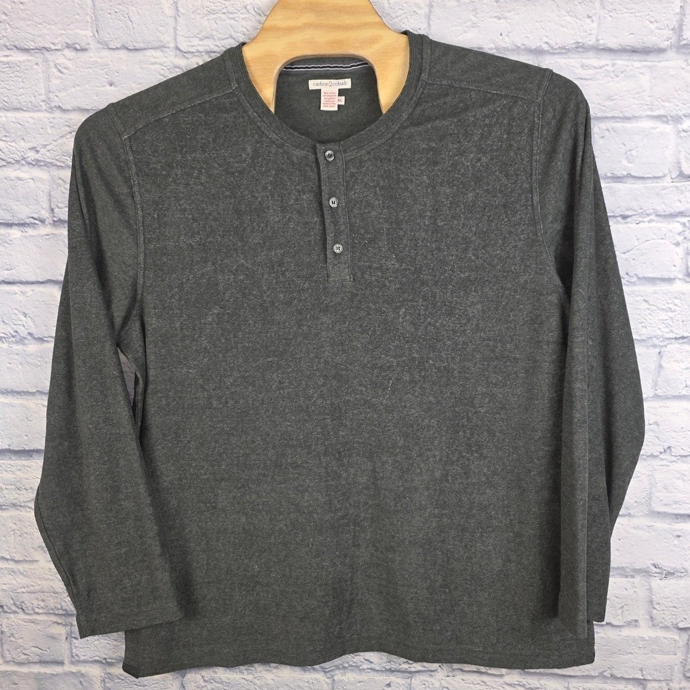 Carbon 2 Cobalt Men Green Gray Heather Long Sleeve Henley Shirt Cotton Blend XL gallery