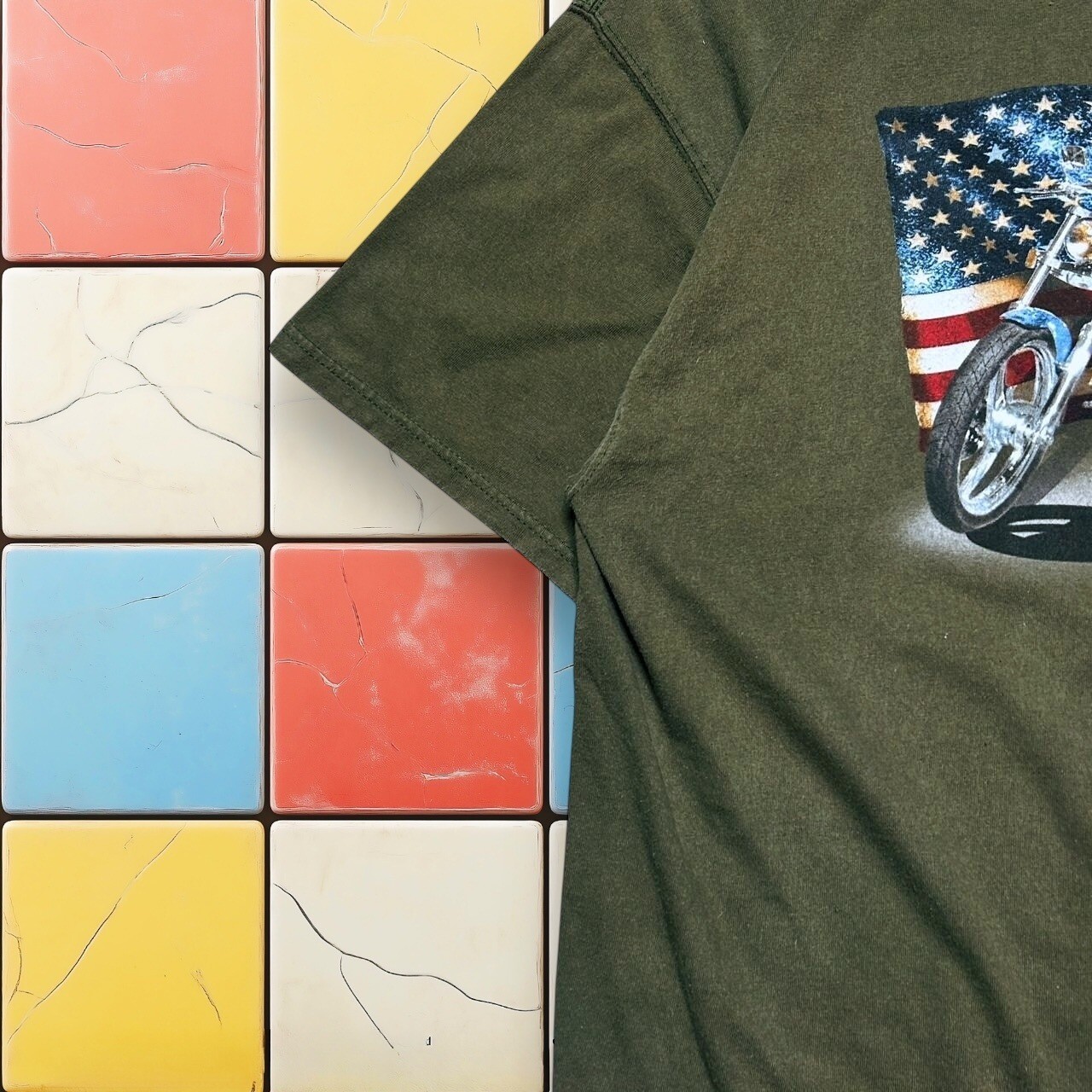Vintage Y2K American Flag Motorcycle T-Shirt Men XL Biker Sonoma Grunge USA Tee gallery