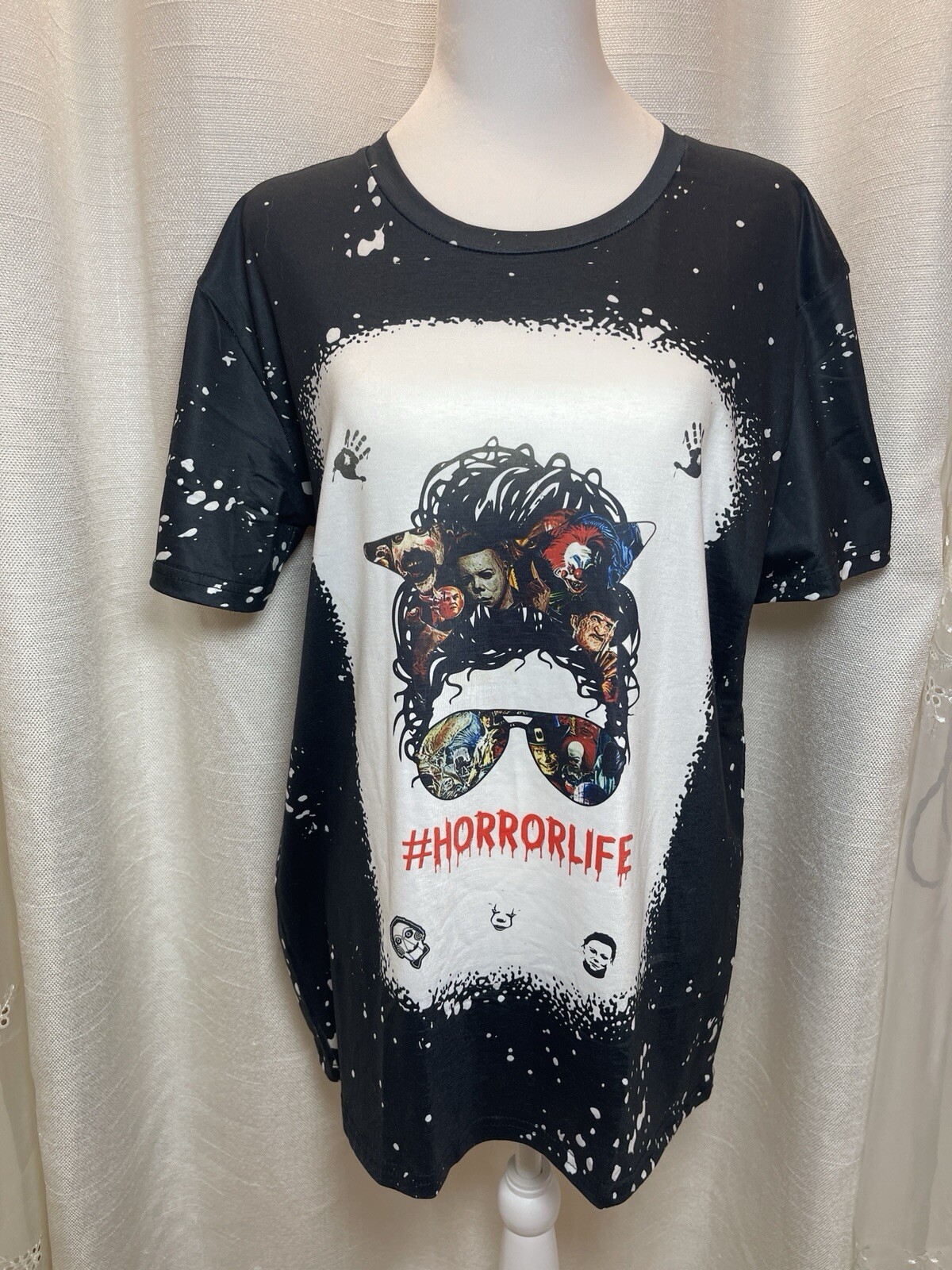 Horror Life Black And White Splash T Shirt Polyester Horror Movie Characters