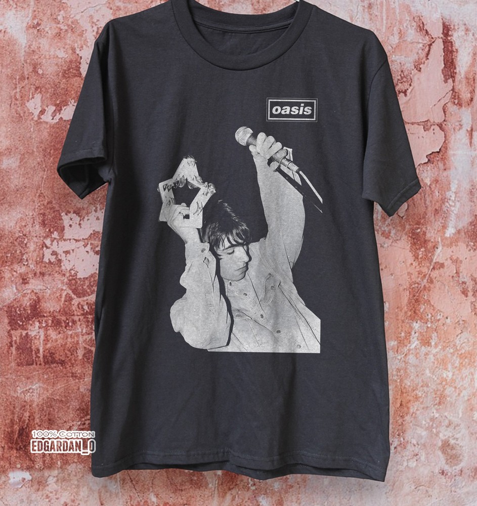 Oasis Liam Gallagher Live Heavy Cotton Black Unisex T-shirt Size S-5XL