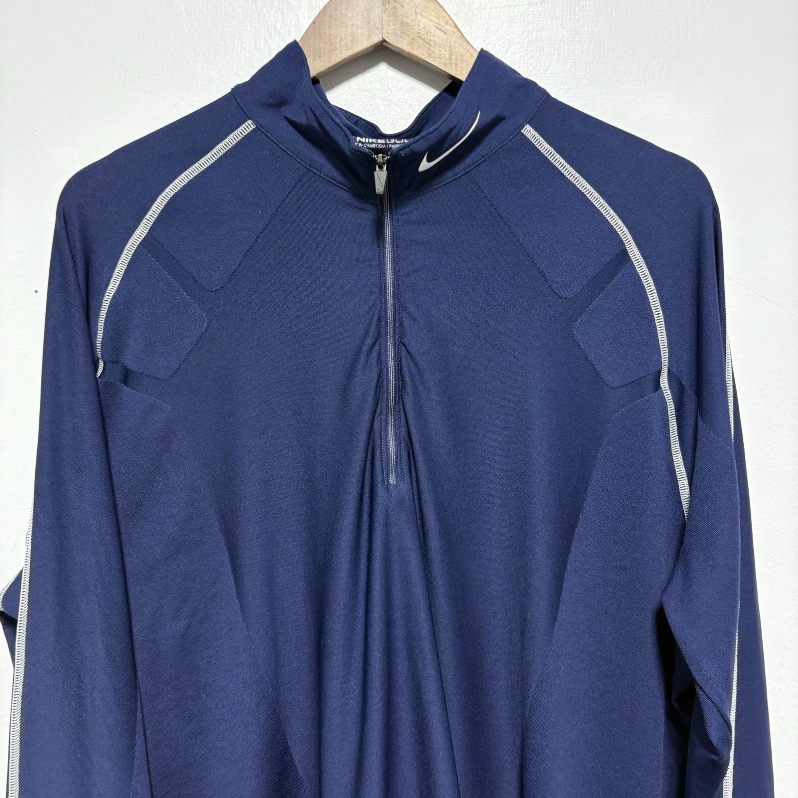 NIKE Golf Shirt Mens L Blue Dri Fit Long Sleeve 1/4 Zip Stretch Knit Activewear gallery