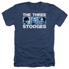 Three Stooges Heather T-Shirt Headshots Navy Tee