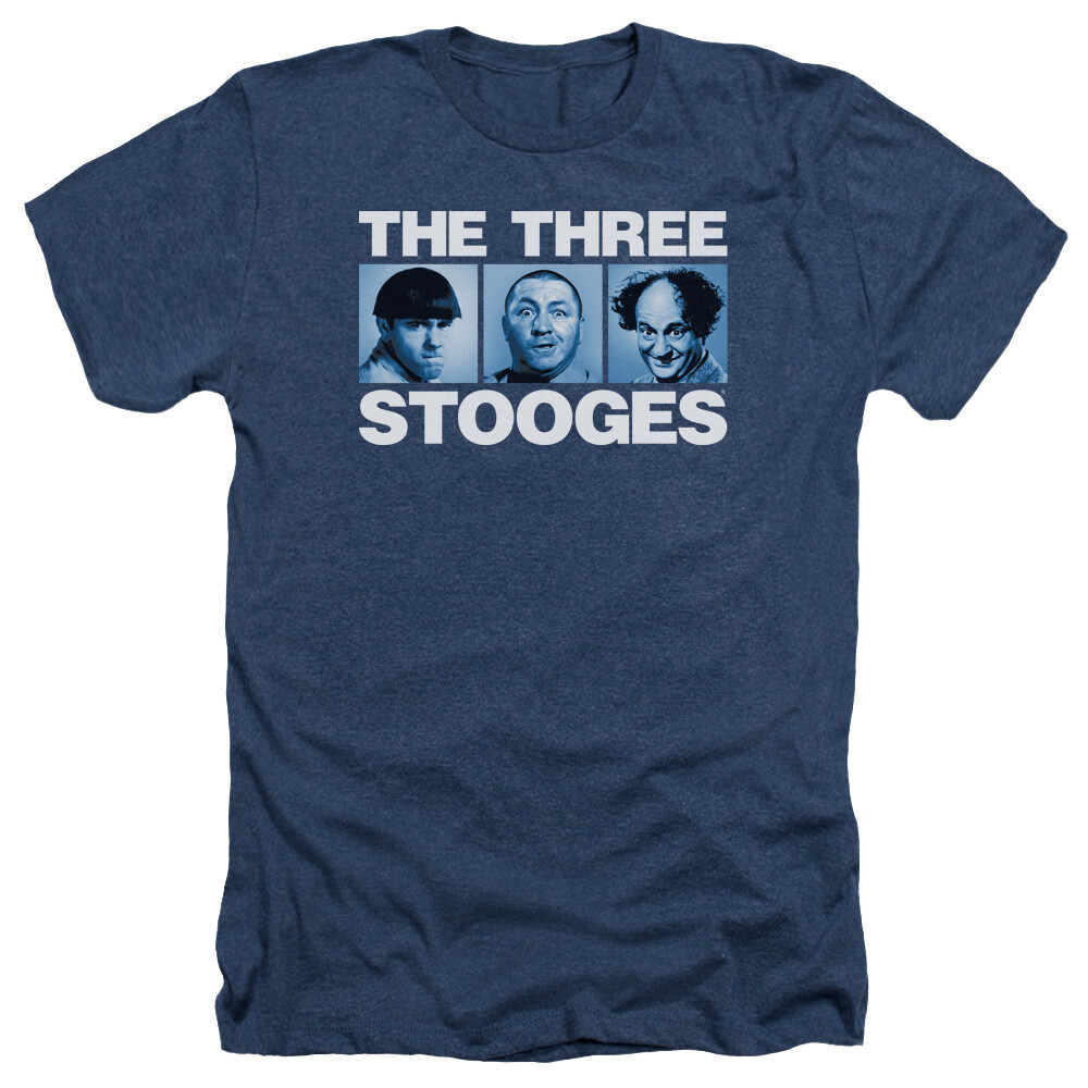 Three Stooges Heather T-Shirt Headshots Navy Tee