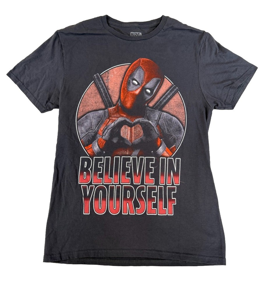 DEADPOOL BELIEVE IN YOURSELF Graphic T-Shirt Short Sleeve Size S C P (34/36)