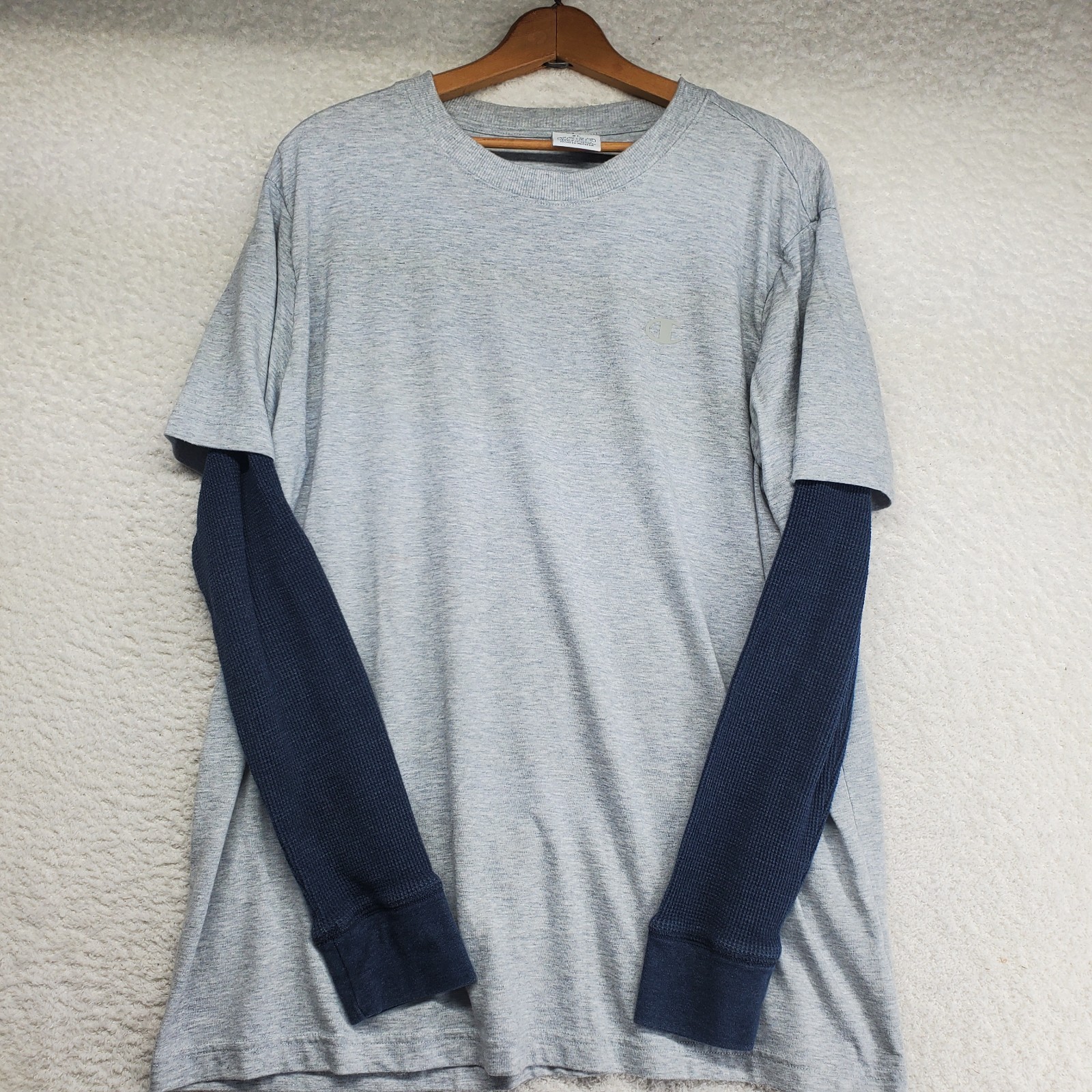 Men’s Twofer T-Shirt XL Gray Navy Waffle Knit Y2K Skater Grunge Streetwear