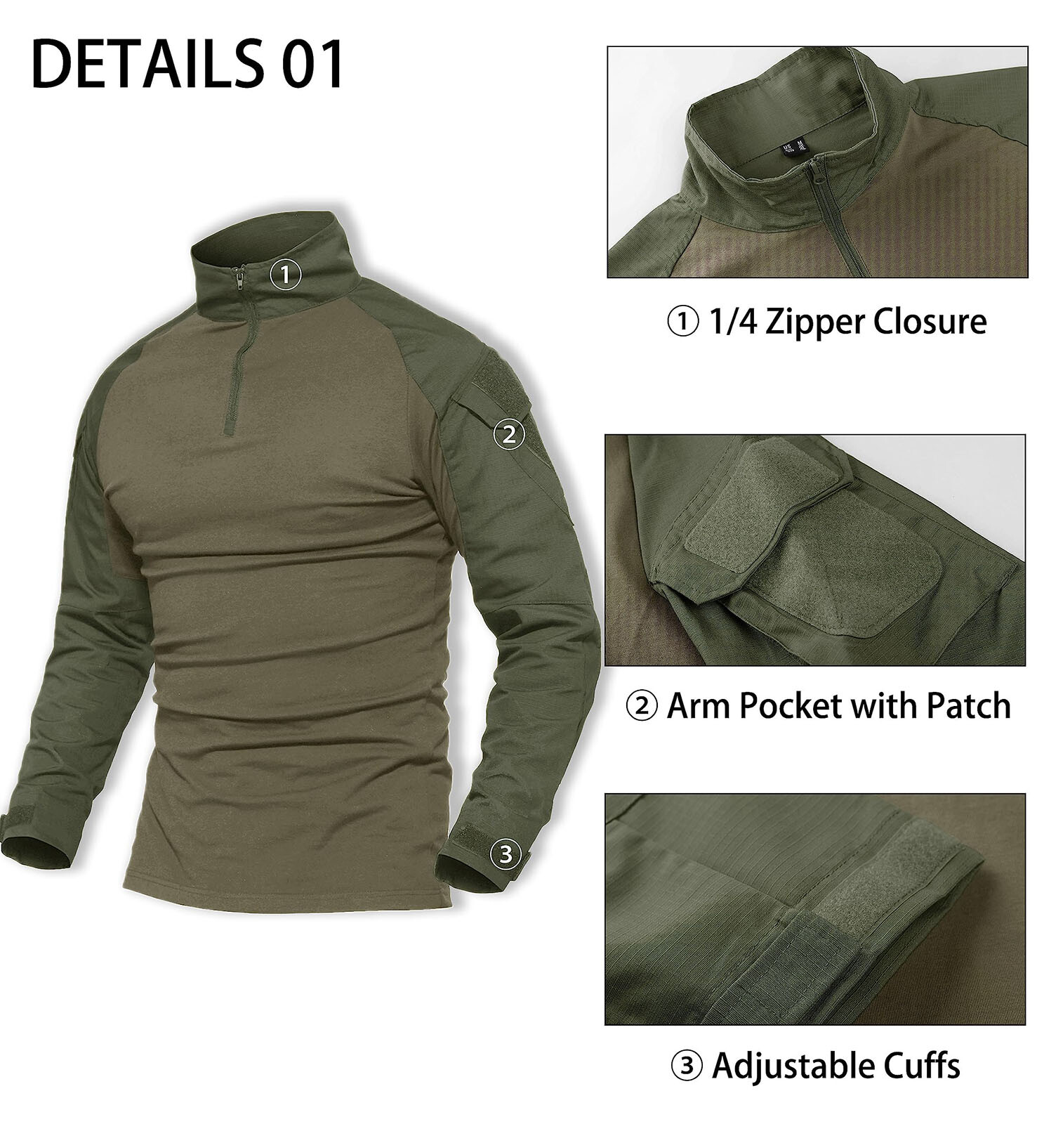 Men's Tactical Hiking T-Shirt Long Sleeve 1/4 Zip Rip-Stop Shirt Casual Work Tee gallery